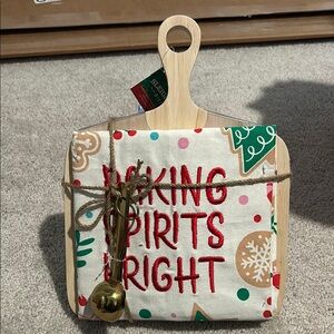 Baking spirits bright wooden cutting board and towel